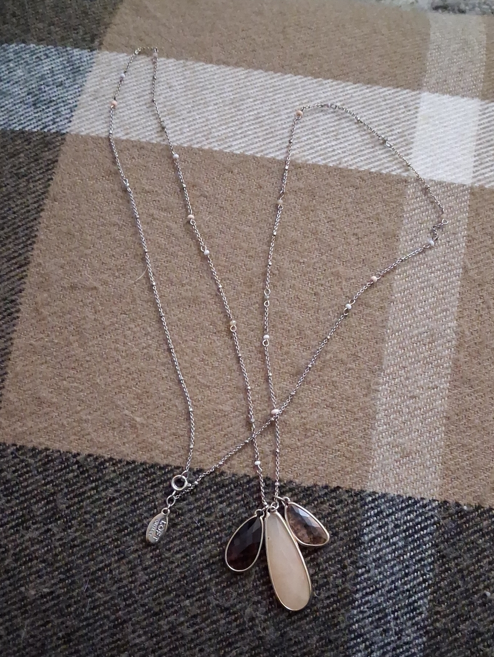 LOFT Silver Layered Necklace with Cream and Brown Teardrops